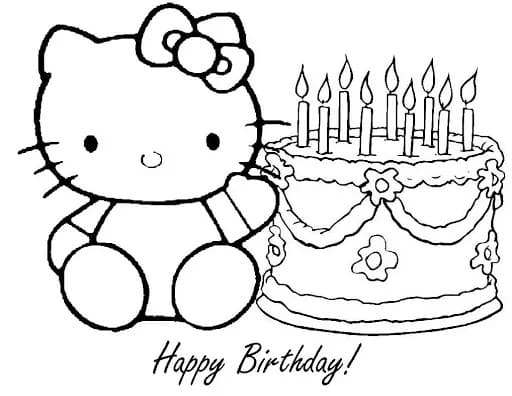 Hyvää syntymäpäivää Hello Kitty Värityskuva