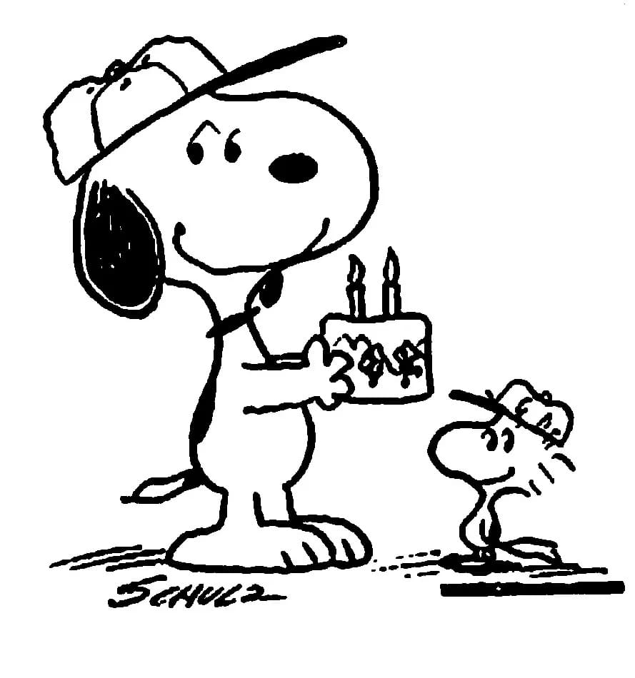 Hyvää syntymäpäivää Snoopy Värityskuva