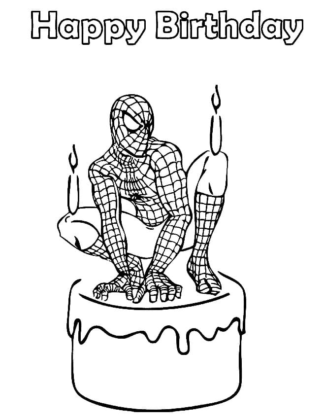 Hyvää syntymäpäivää Spiderman Värityskuva