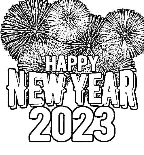 Hyvää uutta vuotta 2023 ilotulitusten kera Värityskuva