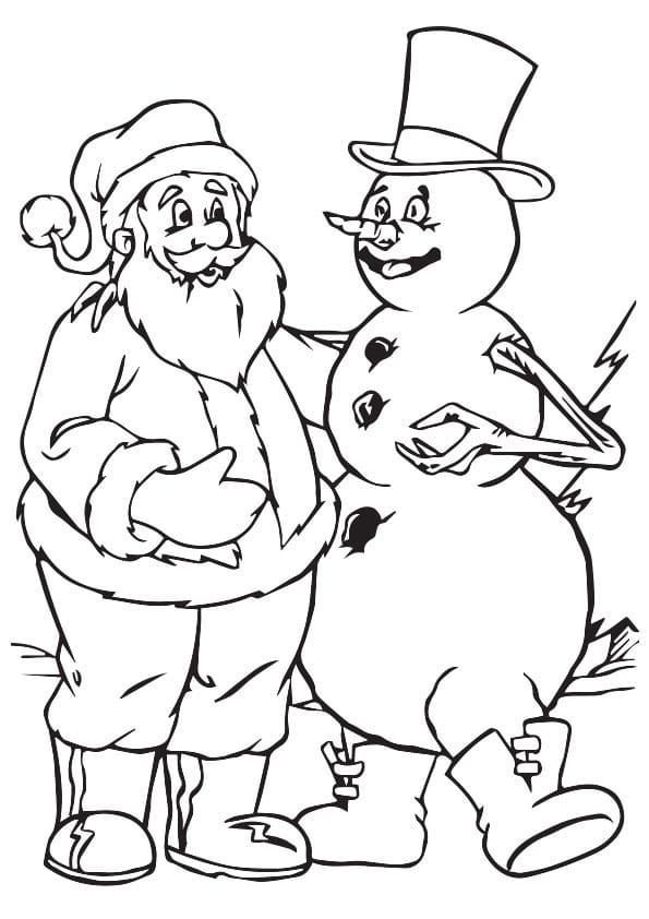 Joulupukki Ja Lumiukko Puhuvat Värityskuva