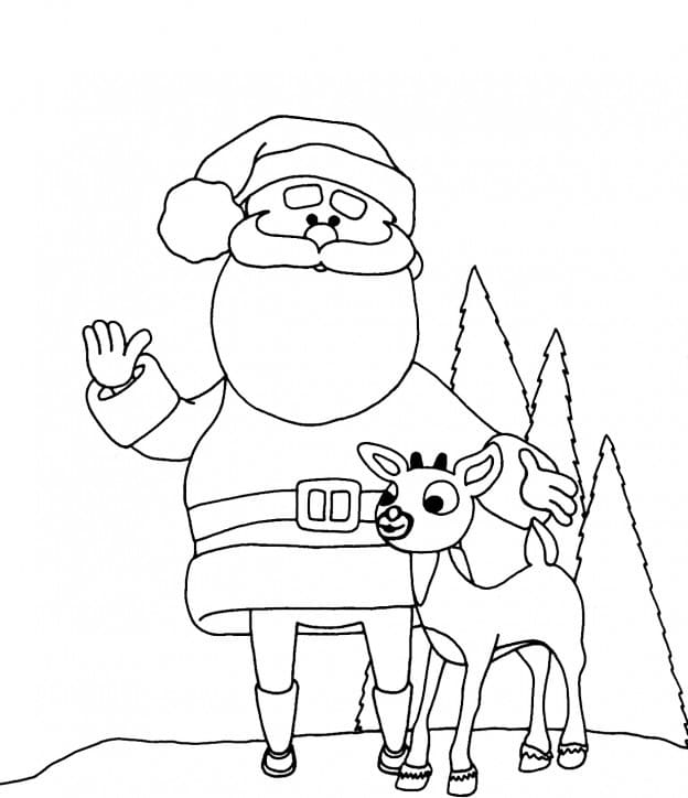Joulupukki ja Rudolf Värityskuva