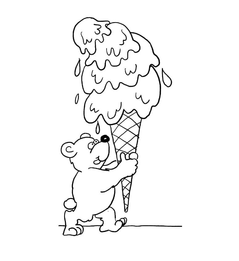 Karhu ja iso jäätelö Värityskuva