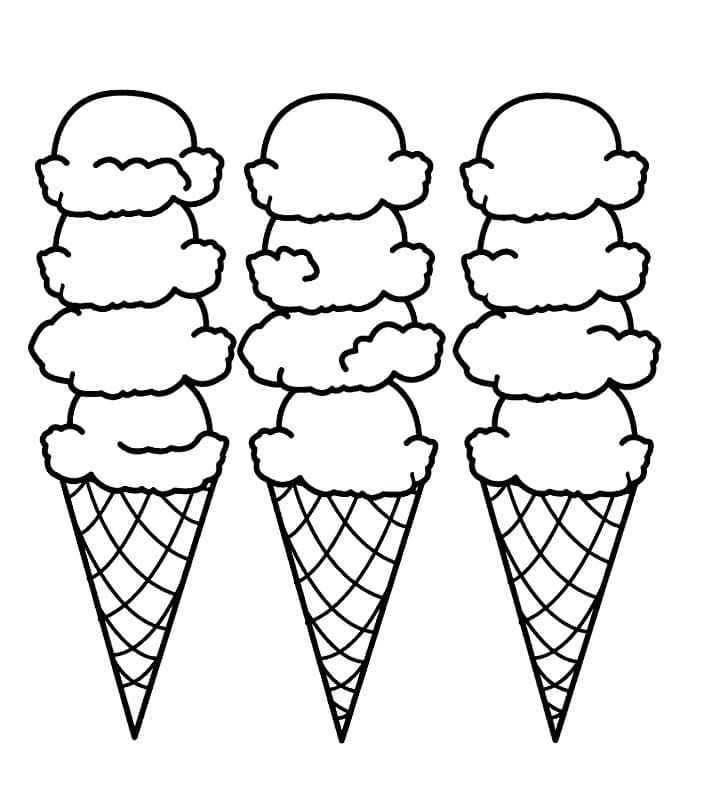 Kolme jäätelöä Värityskuva