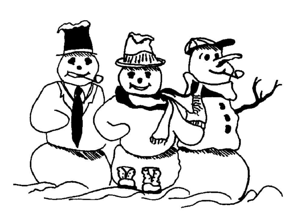 Kolme Lumiukkoa Värityskuva