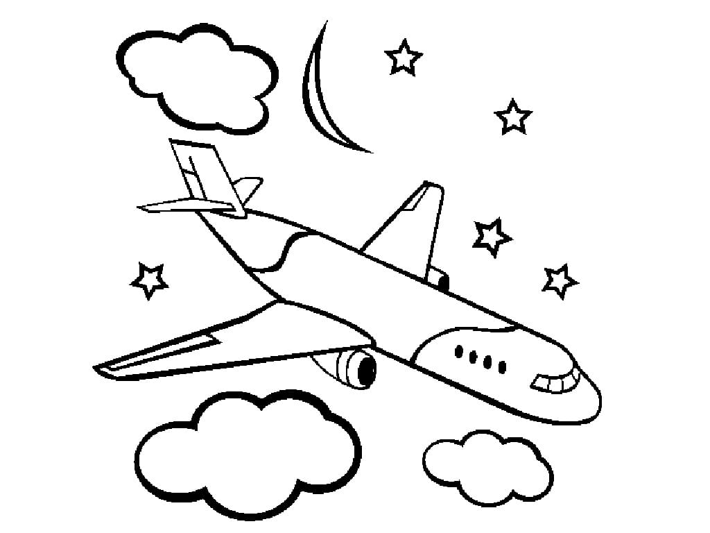Lentokone yössä Värityskuva