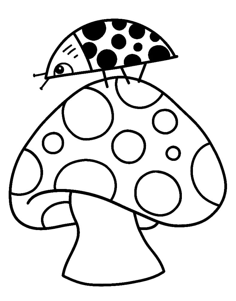 Leppäkerttu sienellä Värityskuva