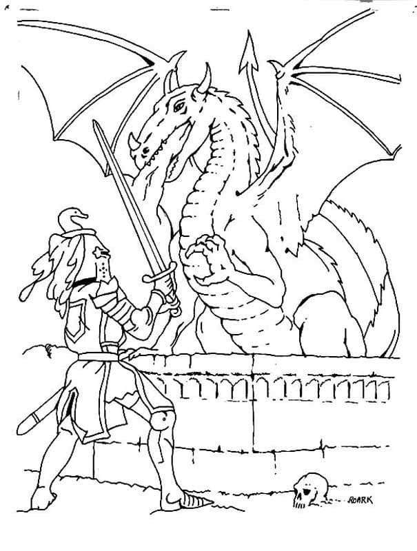 Lohikäärme ja ritari Värityskuva