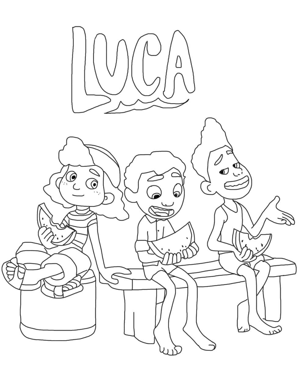 Luca ystävien kanssa Värityskuva