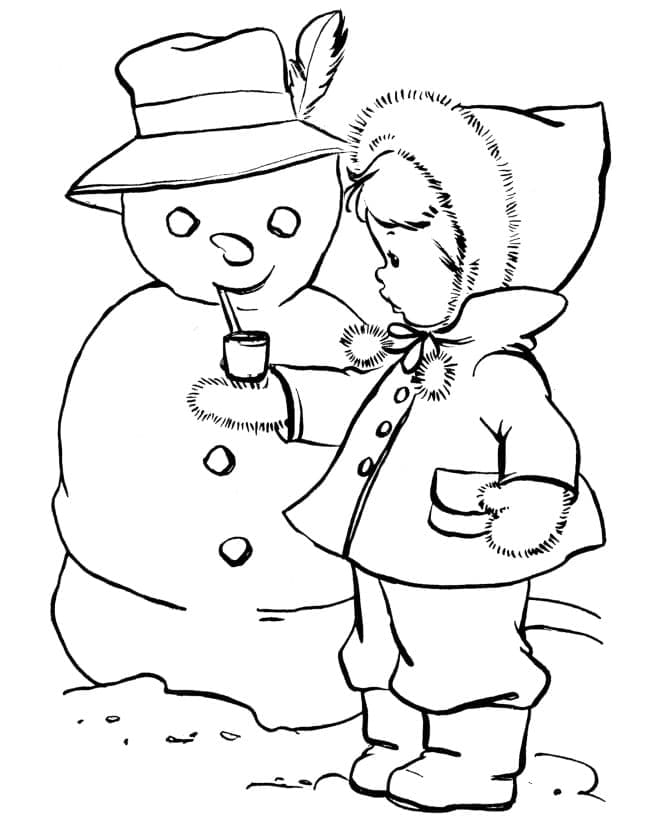 Lumiukko Ja Pikkutyttö Värityskuva