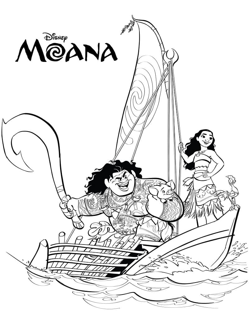 Maui ja Moana Värityskuva