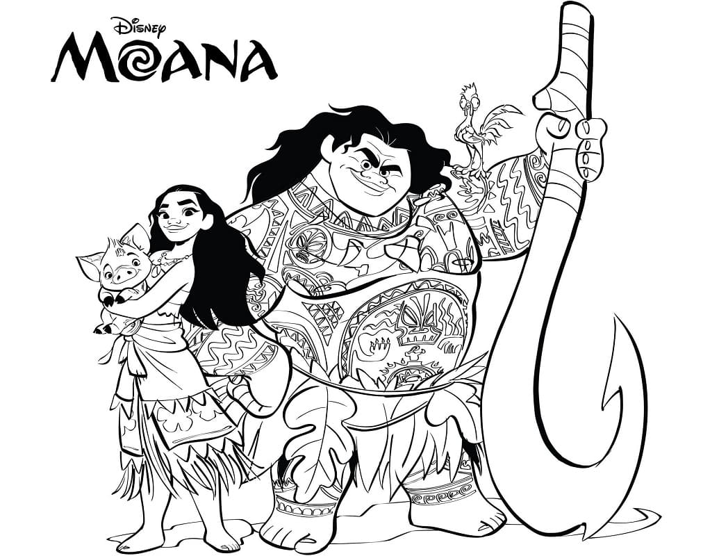 Moana ja Maui Värityskuva