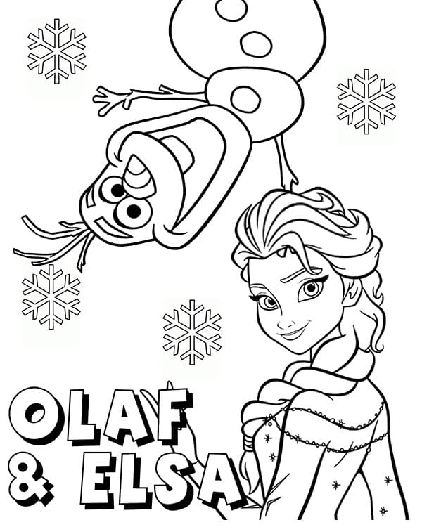 Olaf ja Elsa Frozenista Värityskuva