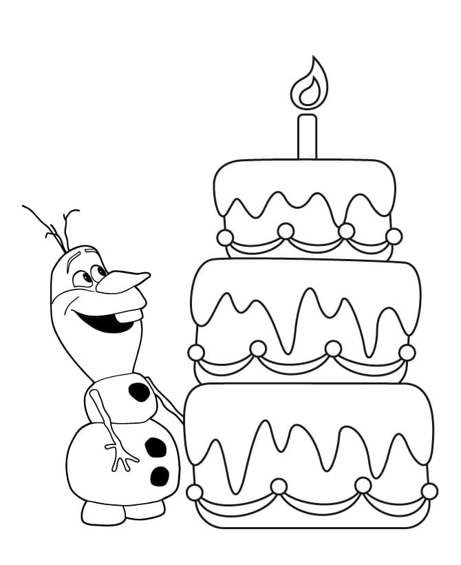 Olaf ja syntymäpäiväkakku Värityskuva