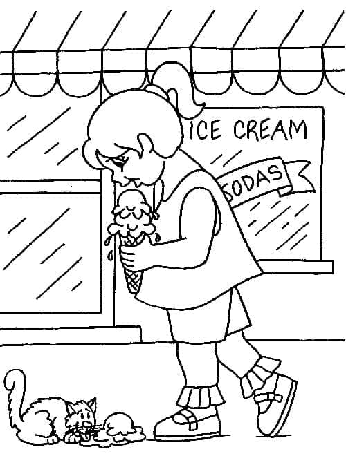 Pieni tyttö jäätelön kanssa Värityskuva