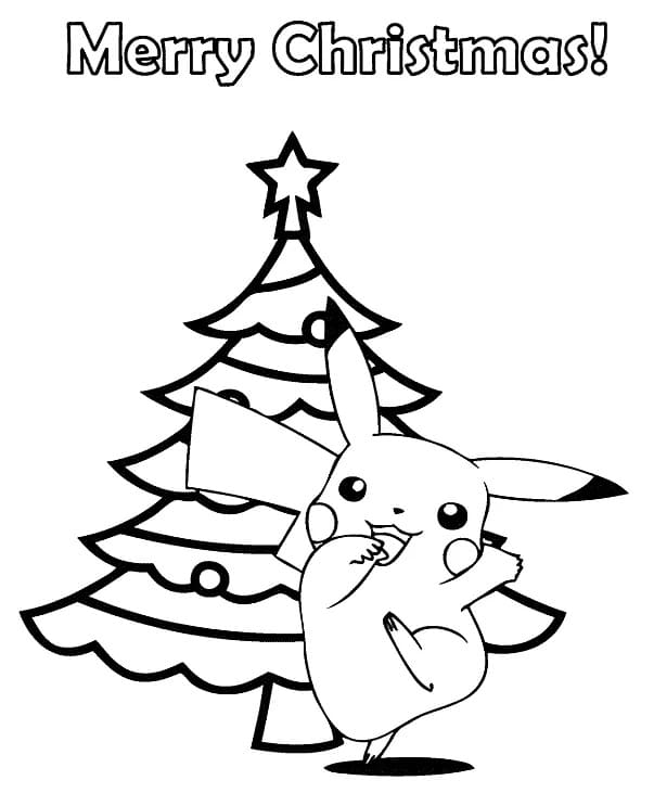 Pikachu ja joulukuusi Värityskuva