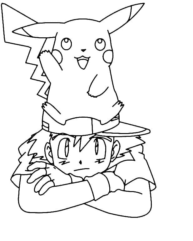 Pikachu ja Satoshi Värityskuva