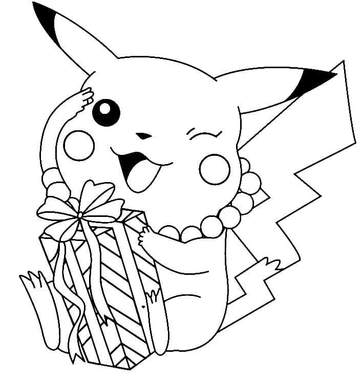 Pikachu lahjan kanssa Värityskuva
