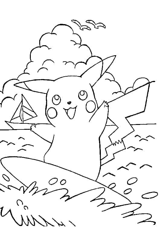 Pikachu surffaa Värityskuva