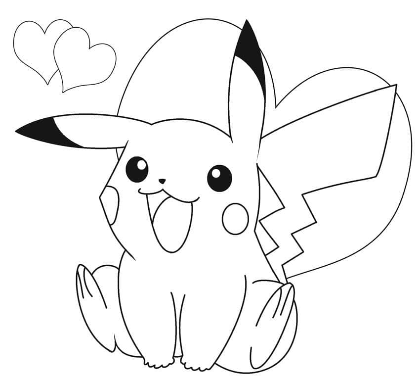 Pikachu sydämellä Värityskuva