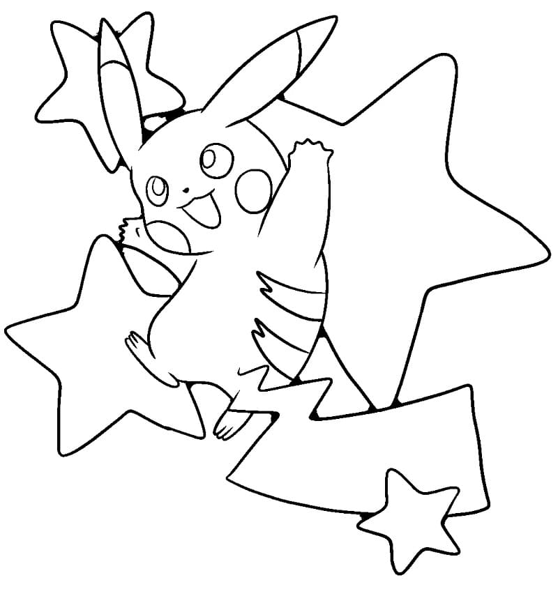 Pikachu tähtien kanssa Värityskuva