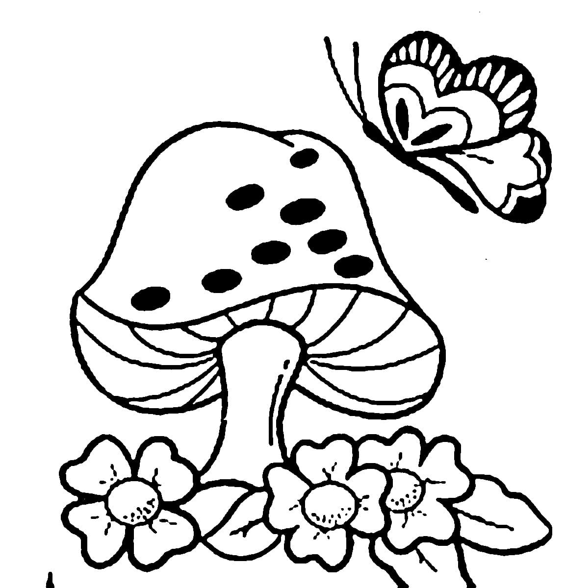 Sieni ja perhonen Värityskuva