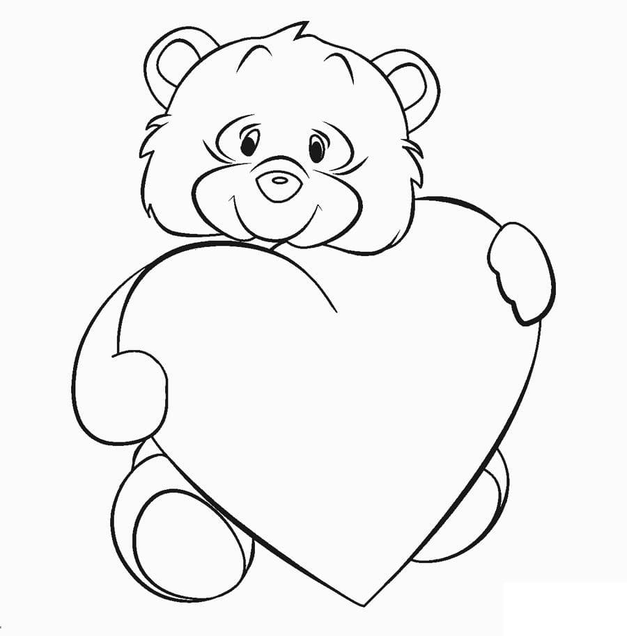 Söpö karhu sydämellä Värityskuva