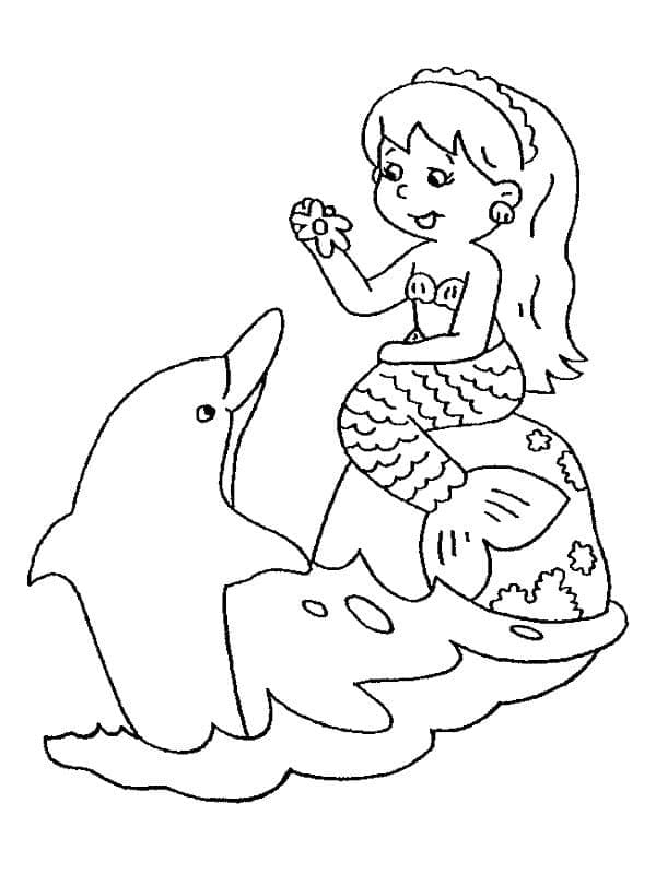 Söpö Merenneito ja Delfiini Värityskuva
