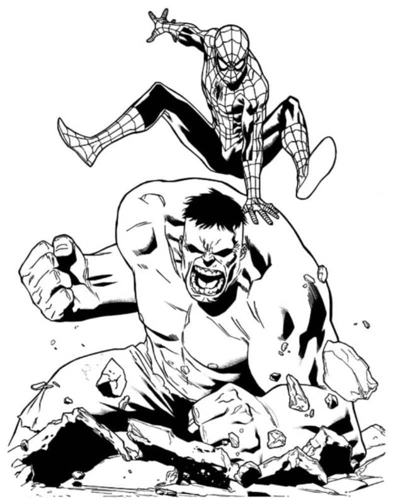 Spiderman ja Hulk Värityskuva
