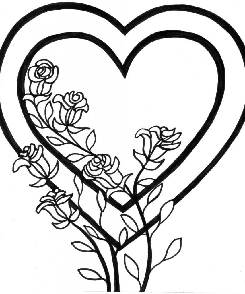 Sydämiä ja ruusuja Värityskuva