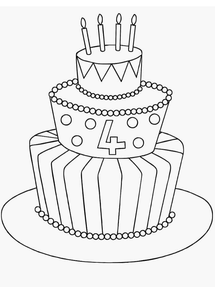 Tulostettava Happy Birthday -kakku Värityskuva