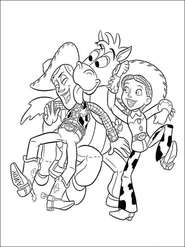 Woody, Bullseye ja Jessie Toy Story Värityskuva