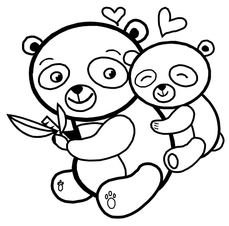 Äiti ja Baby Panda Värityskuva