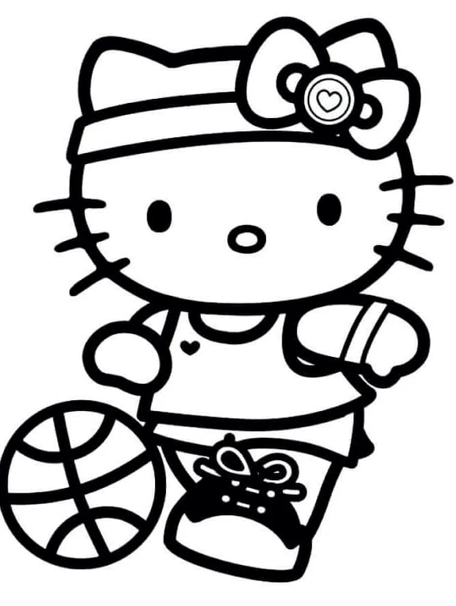 Hello Kitty pelaa koripalloa Värityskuva