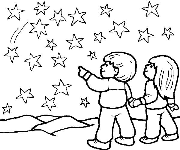Lapset ja tähdet Värityskuva
