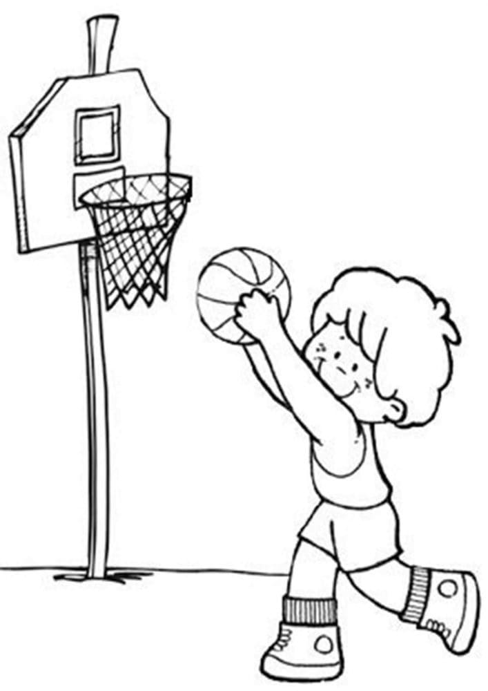Pikkupoika ja koripallo Värityskuva