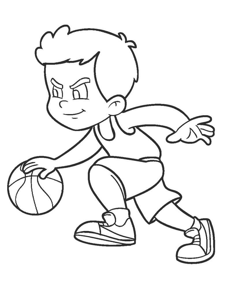 Pikkupoika pelaa koripalloa Värityskuva
