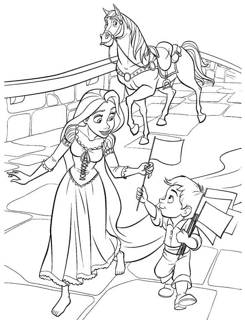 Prinsessa Rapunzel ja Pikkupoika Värityskuva