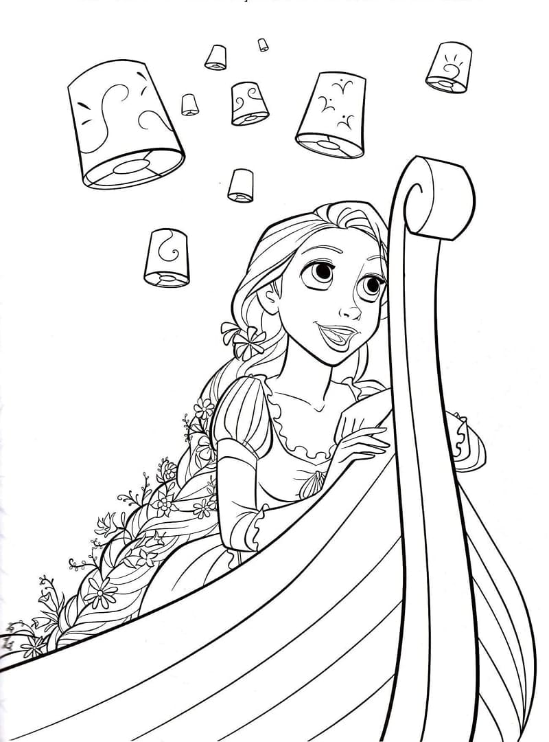 Prinsessa Rapunzel laulaa Värityskuva