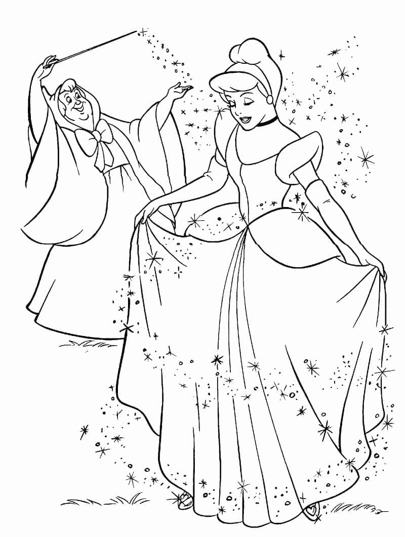Prinsessa Tuhkimo ja Fairy Godmother Värityskuva