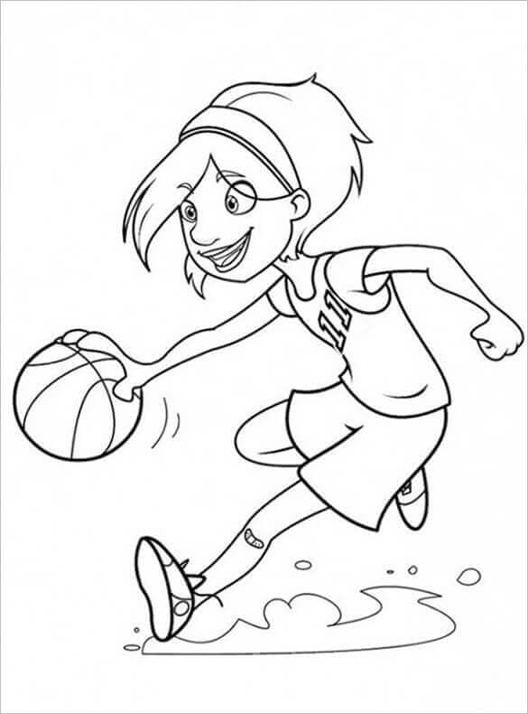 Siisti tyttö pelaa koripalloa Värityskuva