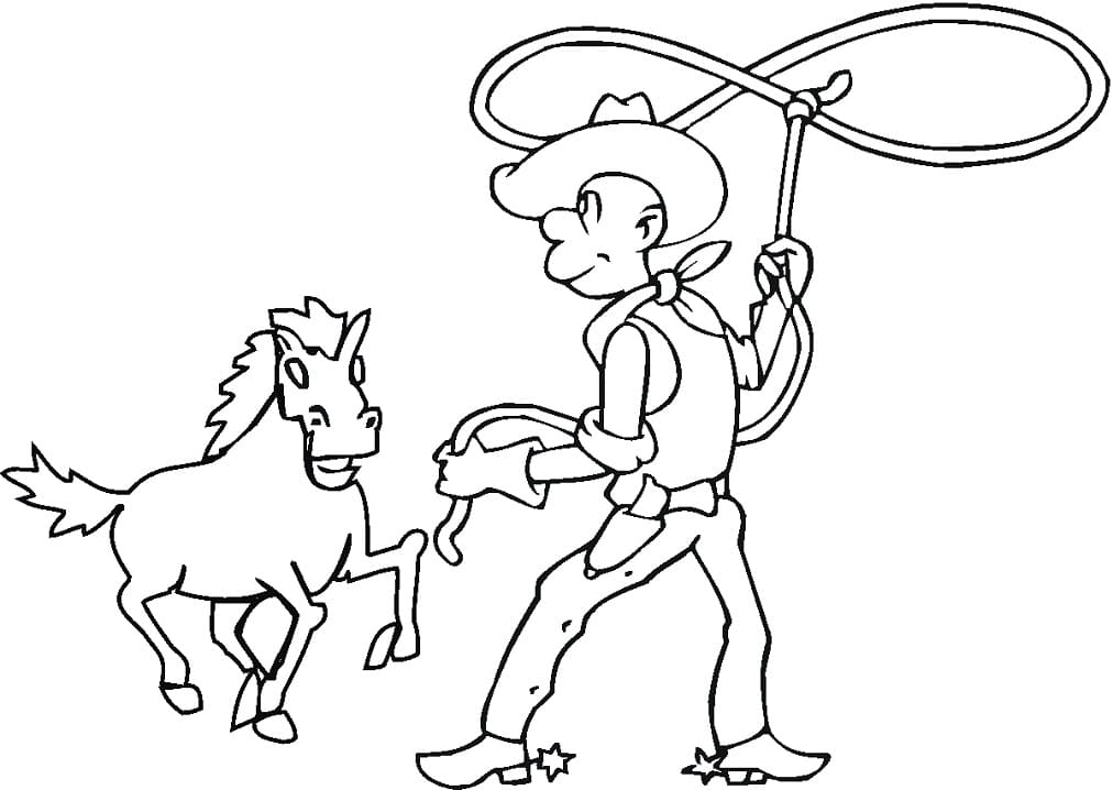 Cowboy Catching Horse coloring page Värityskuva