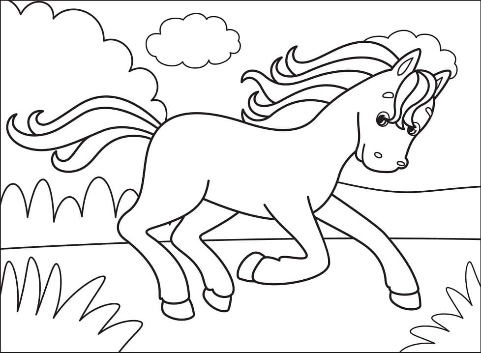 Cute Horse Running coloring page Värityskuva