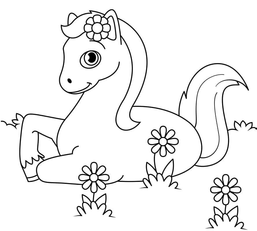 Cute Horse on Ground coloring page Värityskuva
