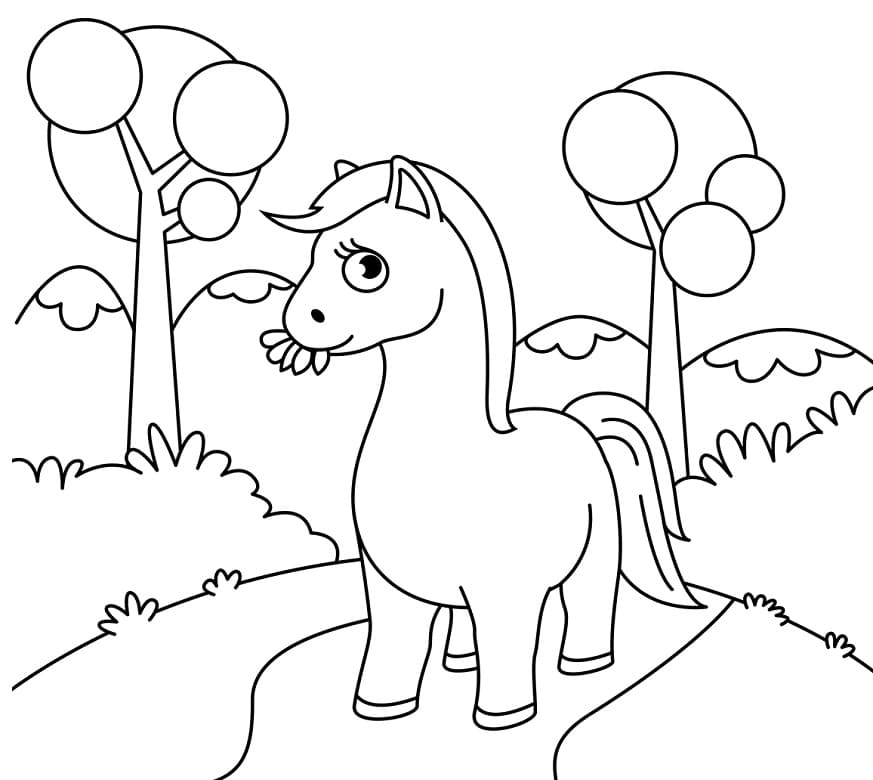 Horse Eating Leaves coloring page Värityskuva