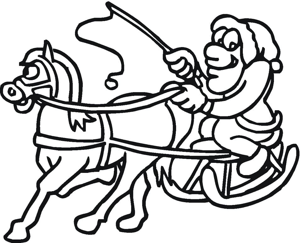 Horse Pulling Santa coloring page Värityskuva