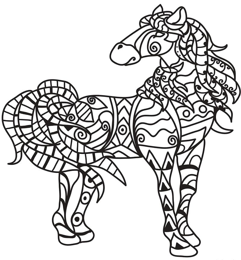 Horse Zentangle coloring page Värityskuva