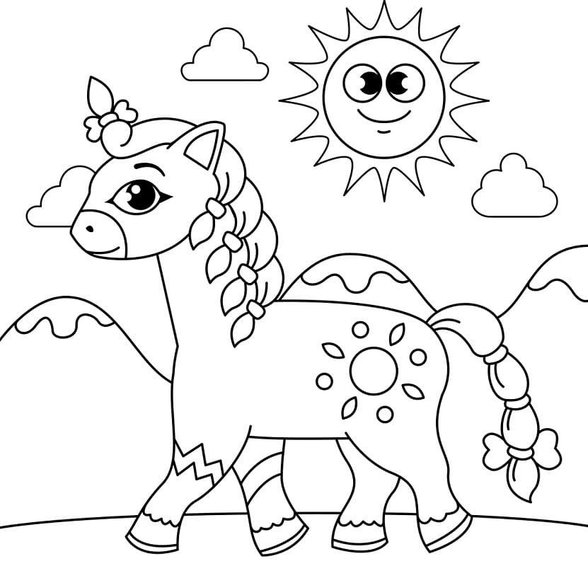 Horse and Sun coloring page Värityskuva