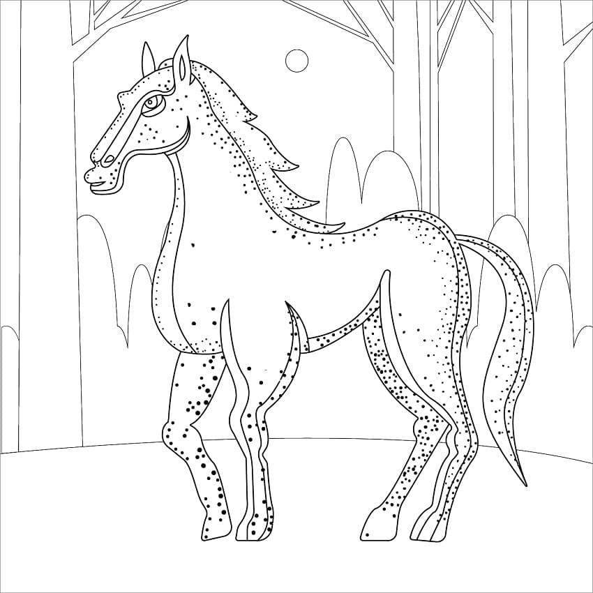 Horse in the Forest coloring page Värityskuva
