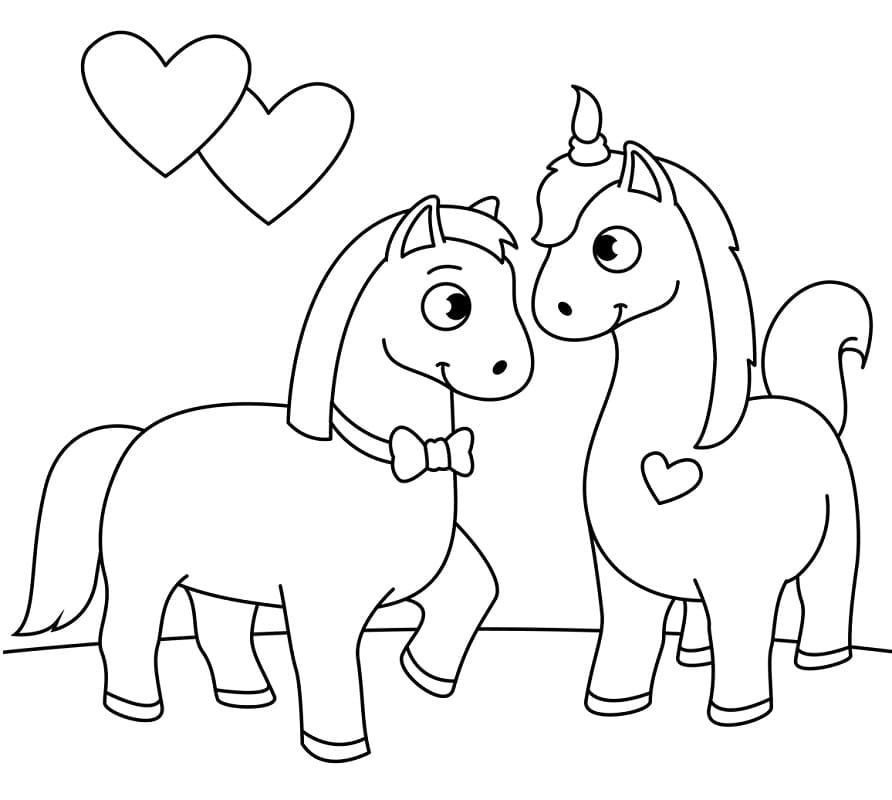 Horses in Love coloring page Värityskuva